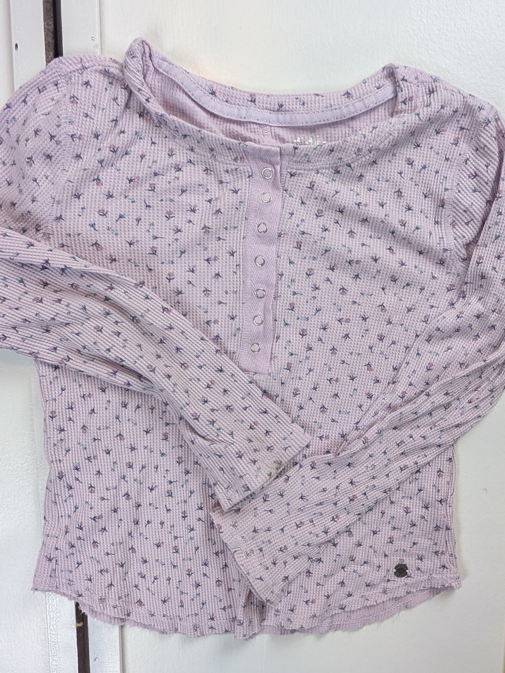 Justice Lilac Henley Long Sleeve Top with Tiny Floral Print